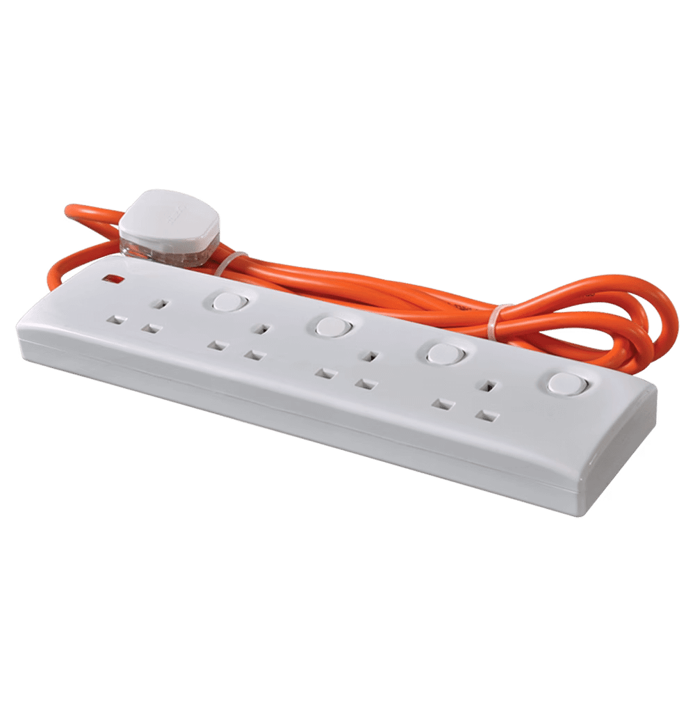 Home 13A Trailing Socket-Orange-3m-With Plug Top