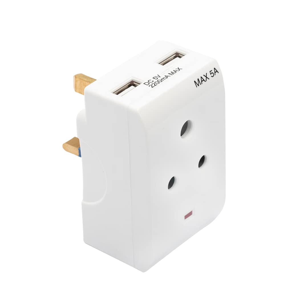 Convertor (Power Adapter)-13 to 5-Fused-With Neon-2 USB-Kevilton