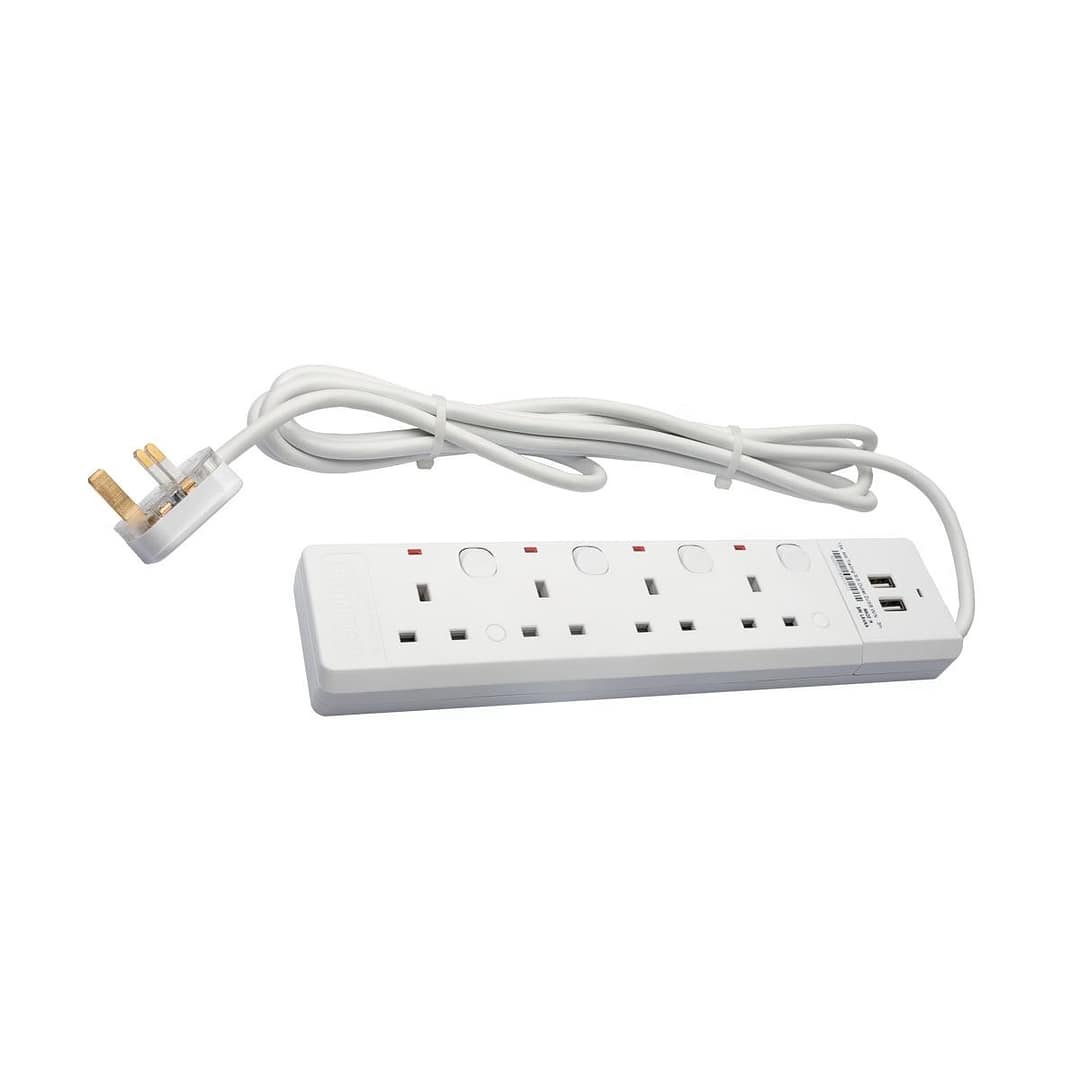 13A 4 Way Trailing Socket-Kevilton-10m-With USB