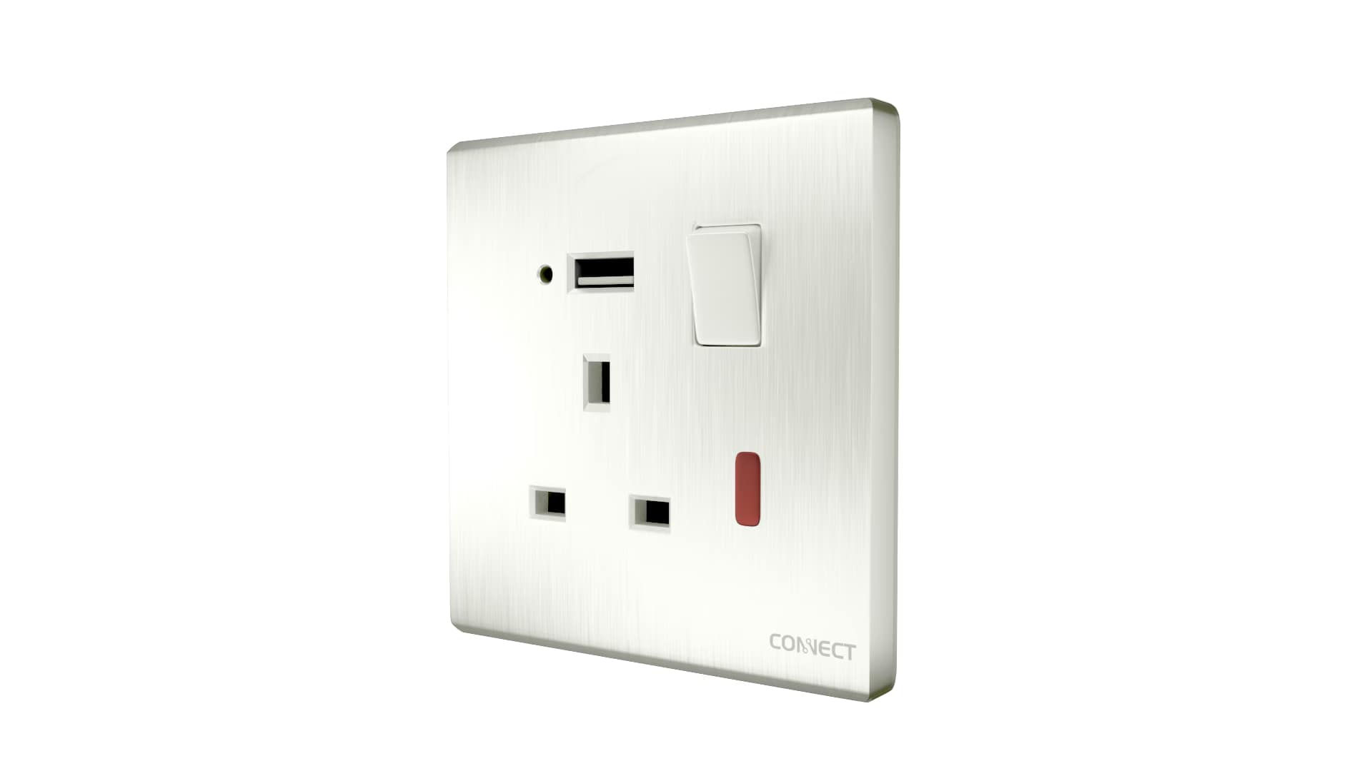 13A Switched Socket-With Neon+USB-Pearl White-Connect