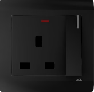 13A Socket With Neon-Elegance Series-Black-ACL