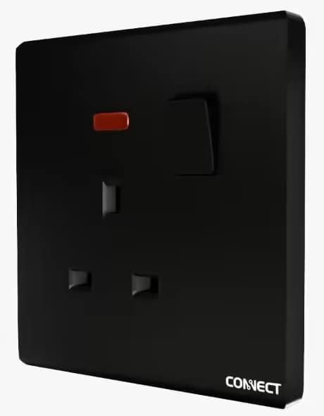 13A Switched Socket with Neon-Ultimate Black-Connect