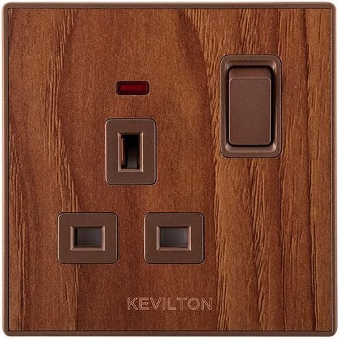 13A Socket with Neon-Nature Series-Teak-Kevilton