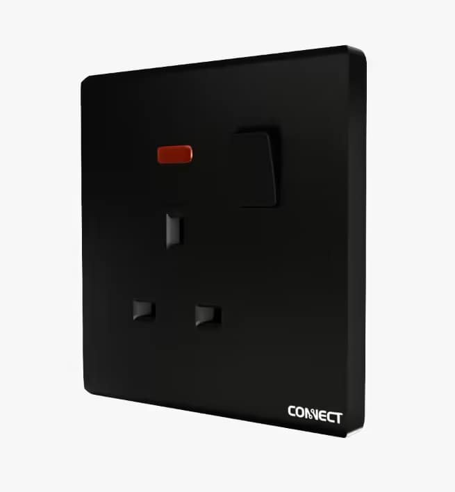 13A Switched Socket with Neon-Ultimate Black-Connect
