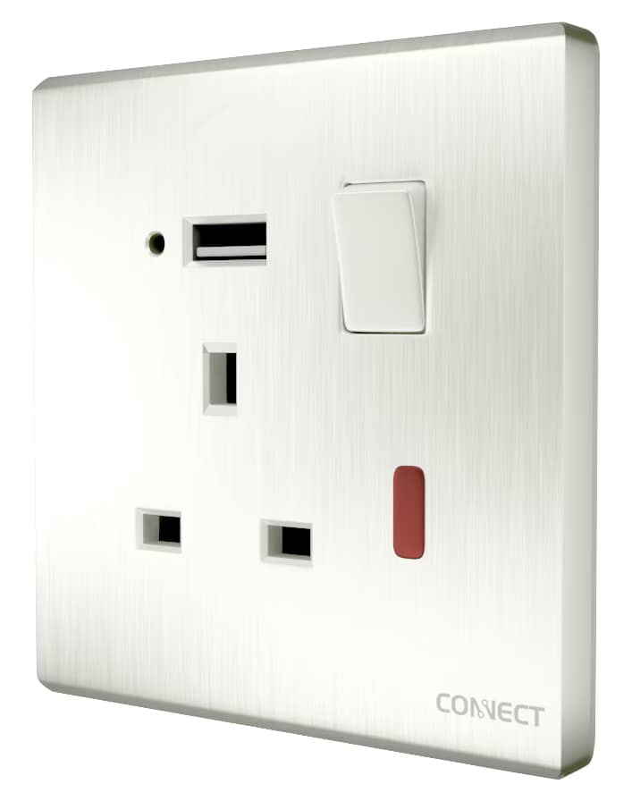 13A Switched Socket-With Neon+USB-Pearl White-Connect