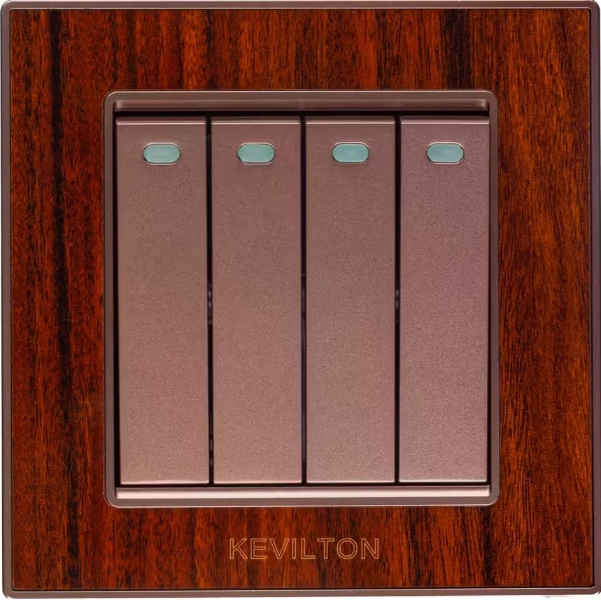 Home 4 Gang 1 Way Switch-Nature Series-Mahogany-Kevilton