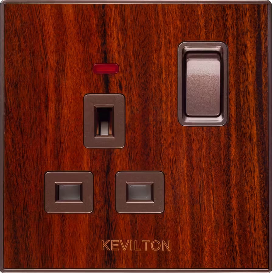 13A Socket with Neon-Nature Series-Mahogany-Kevilton 13A socket with neon
