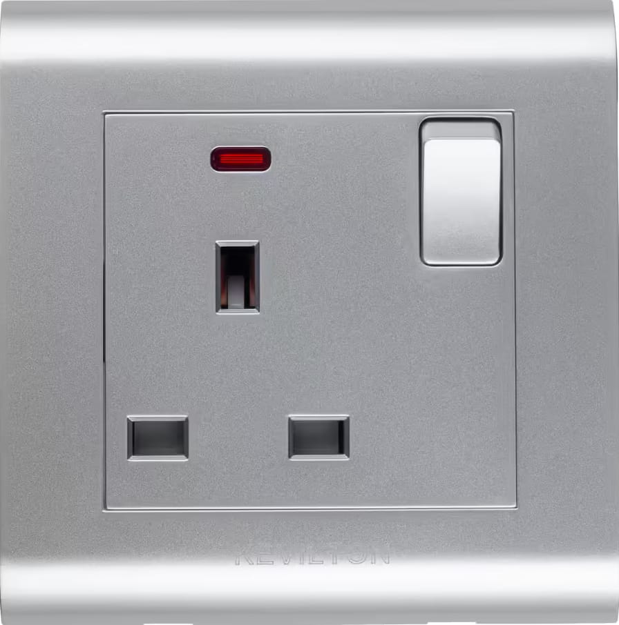 13A Socket with Neon-Modular Series-Silver-Kevilton