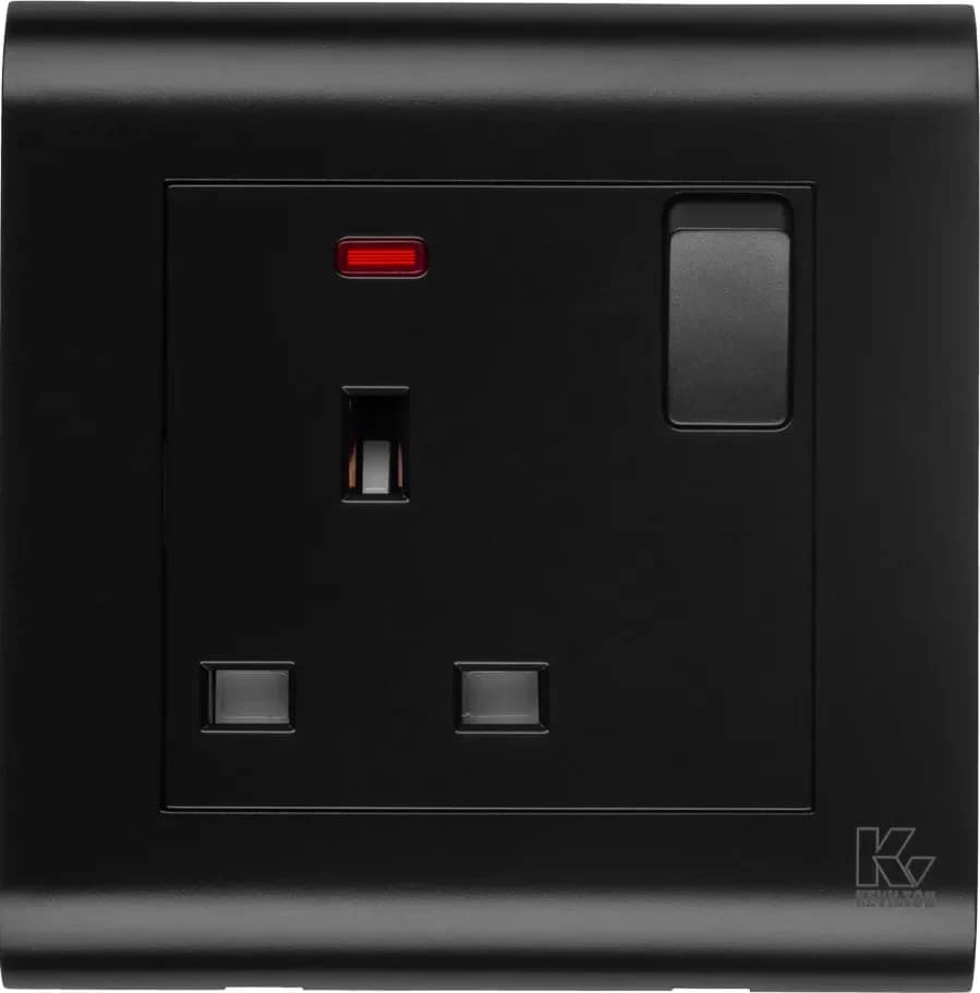 13A Socket-With Neon-Modular Series-Jet Black-Kevilton