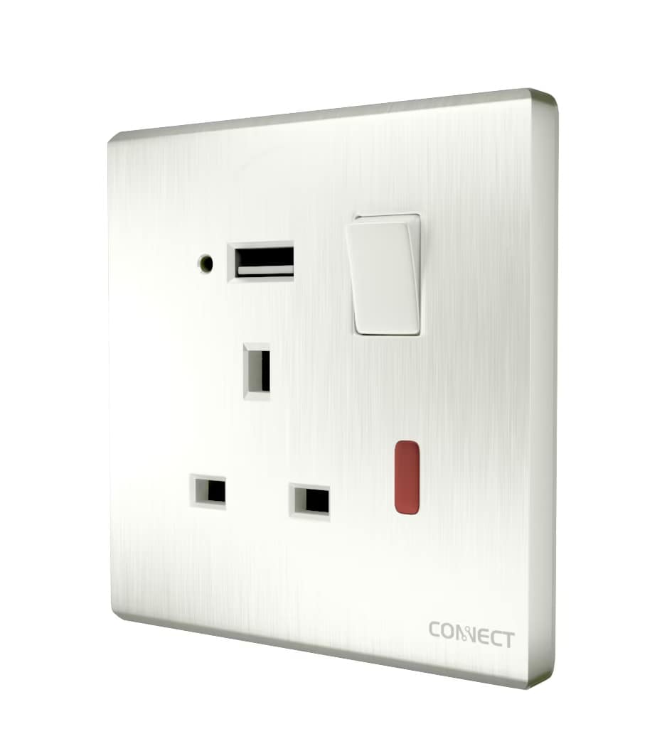 13A Switched Socket-With Neon+USB-Pearl White-Connect